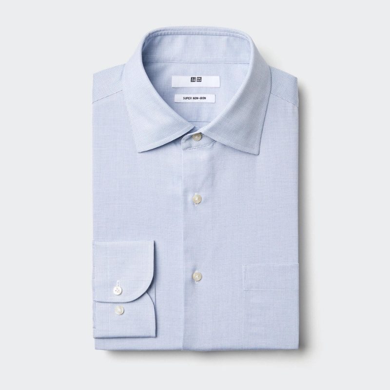 Супернемнущаяся рубашка в клетку (длинный рукав, полу-широкий воротник)