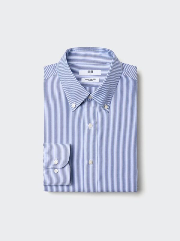 Рубашка приталенного кроя из сверхпрочного материала (воротник на пуговицах, полоска)