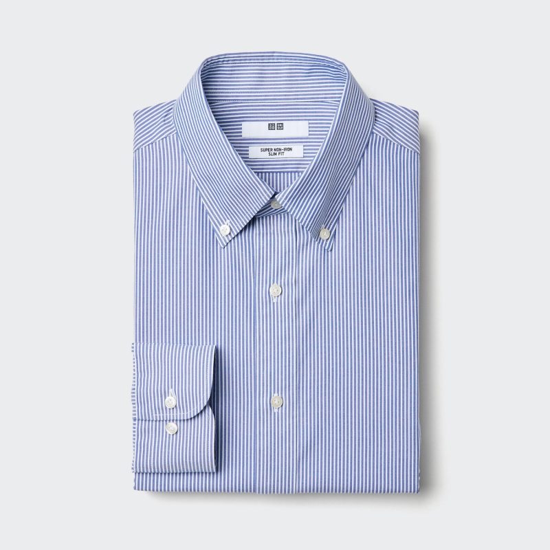 Рубашка приталенного кроя из сверхпрочного материала (воротник на пуговицах, полоска)