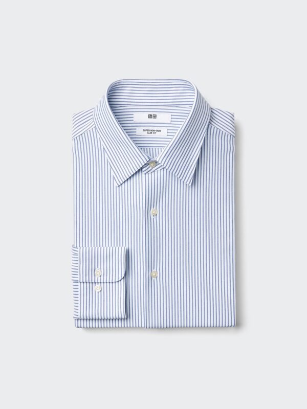 Рубашка из джерси Super Non-Iron Slim Fit (обычный воротник, в полоску)