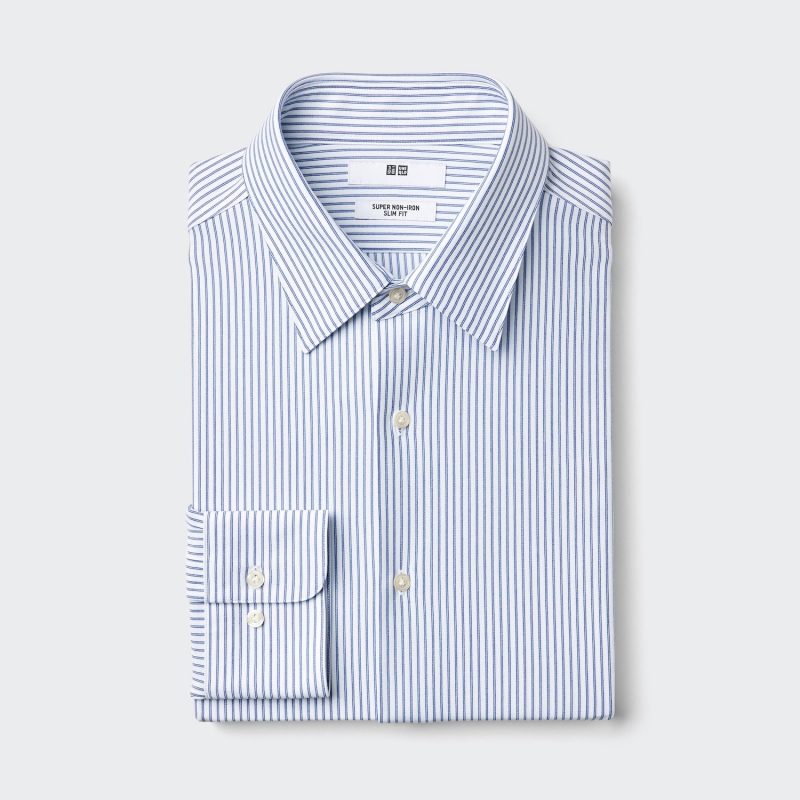 Рубашка из джерси Super Non-Iron Slim Fit (обычный воротник, в полоску)