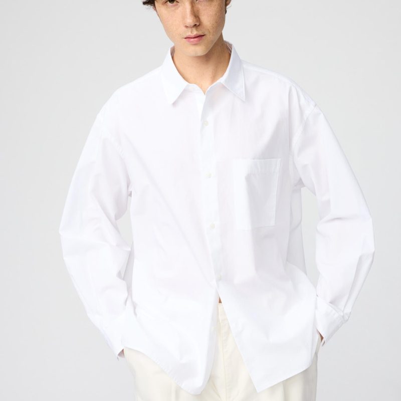 Широкая рубашка оверсайз из грубой ткани (с длинными рукавами)