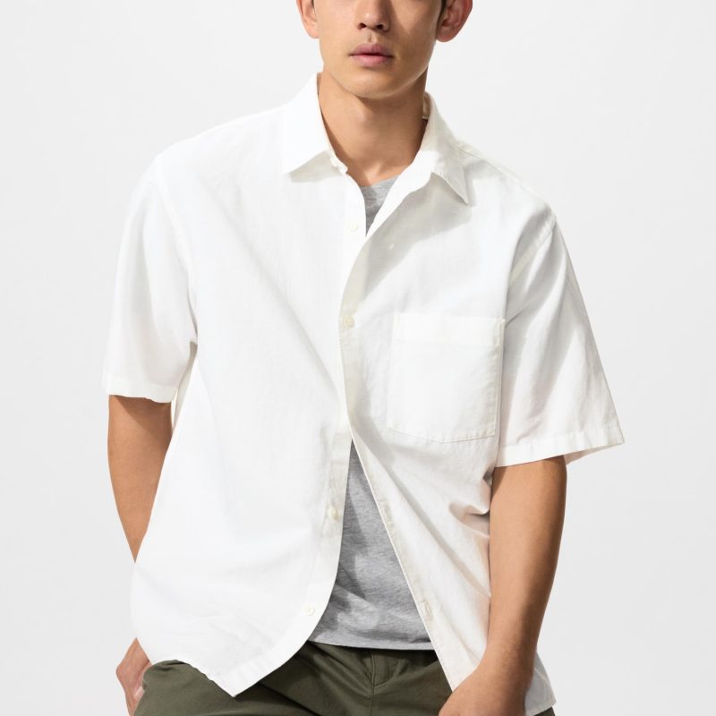 Хлопково-льняная рубашка (короткий рукав)