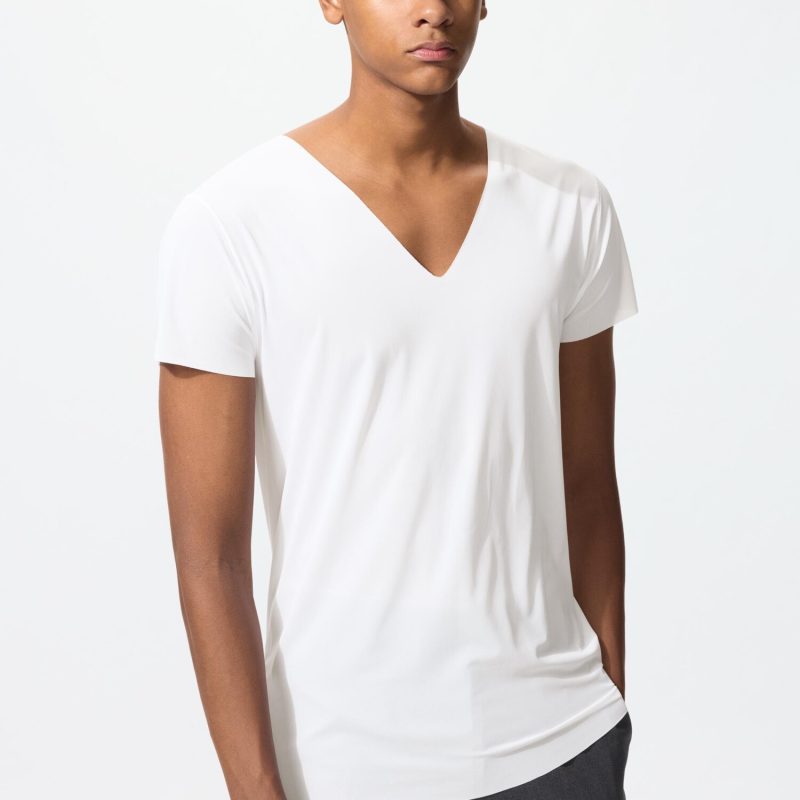 Футболка с V-образным вырезом из сетчатого материала AIRism (короткий рукав)