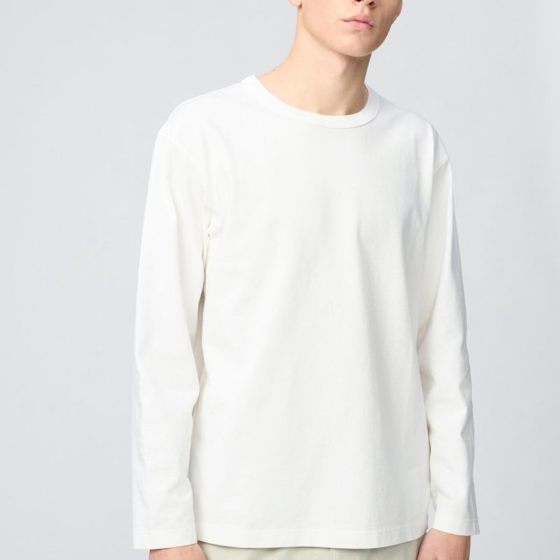 Футболка с длинными рукавами из стирального хлопка с круглым вырезом