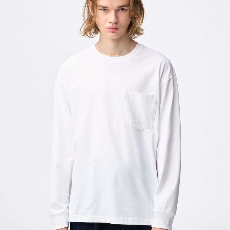 Тяжелая хлопковая футболка с круглым вырезом (длинный рукав)