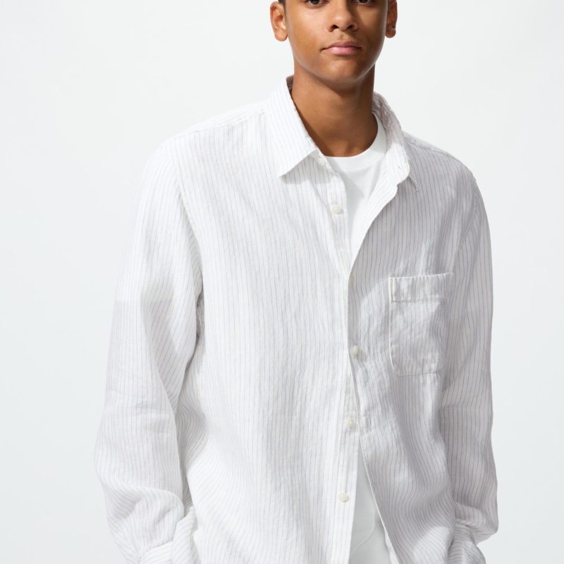 Рубашка из премиального льна (с длинным рукавом) в полоску B