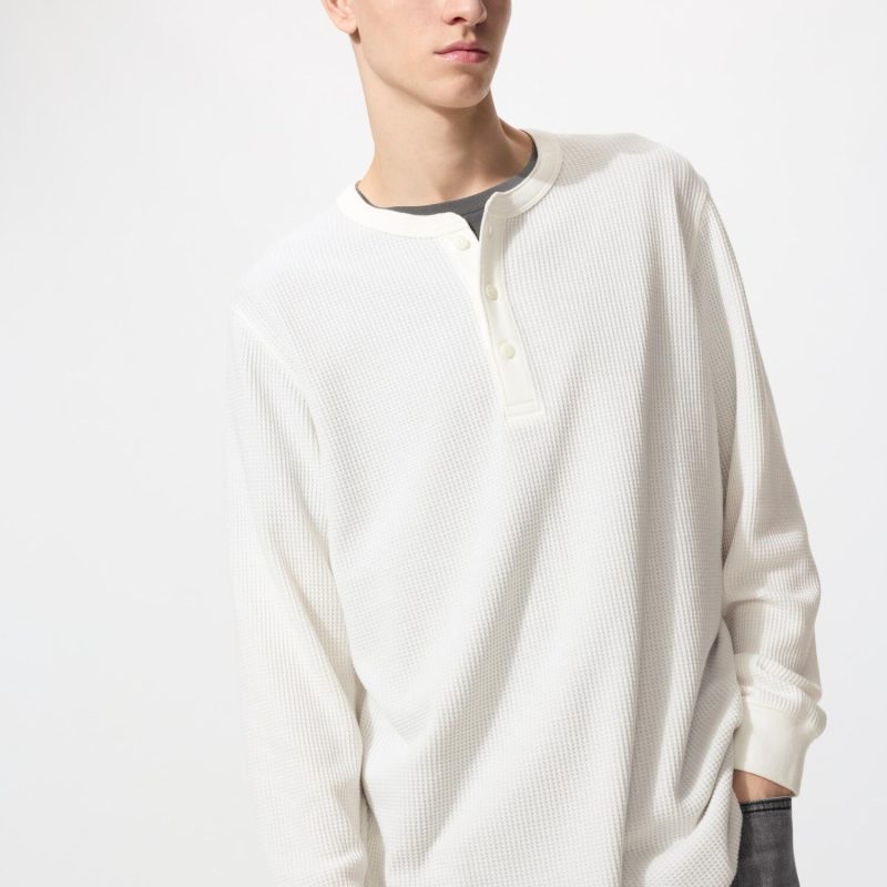 Футболка с воротником-стойкой и вафельным узором (длинный рукав)