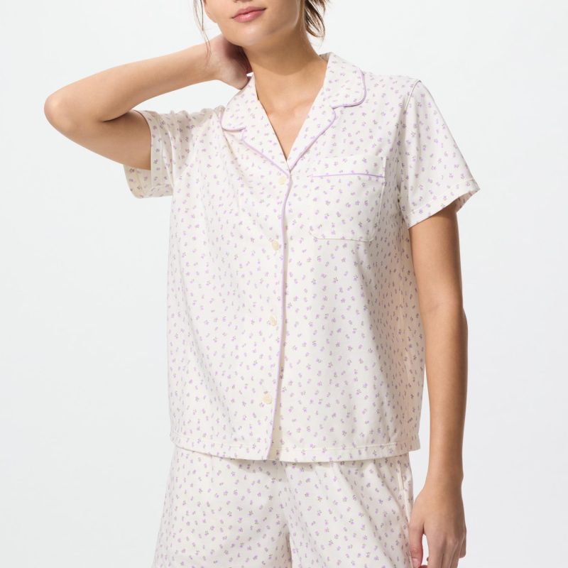 Пижама из хлопка AIRism с принтом (с коротким рукавом)