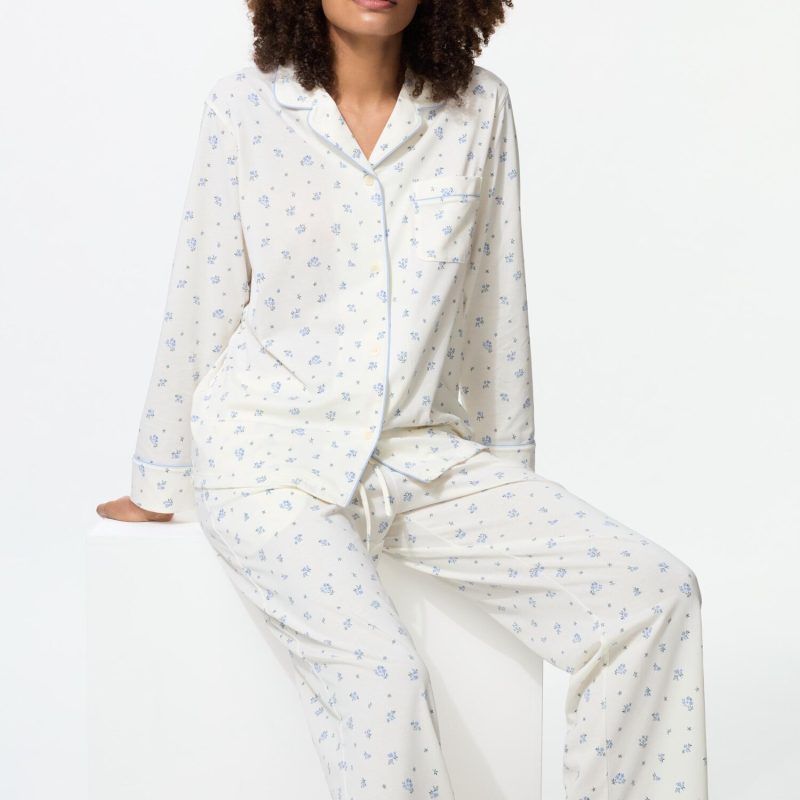 Пижама из хлопка AIRism (с длинным рукавом) с цветочным узором
