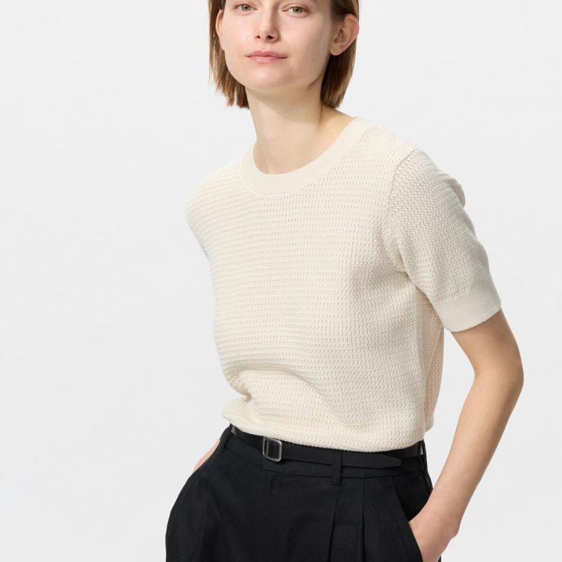 Хлопковый свитер с круглым вырезом (короткий рукав)