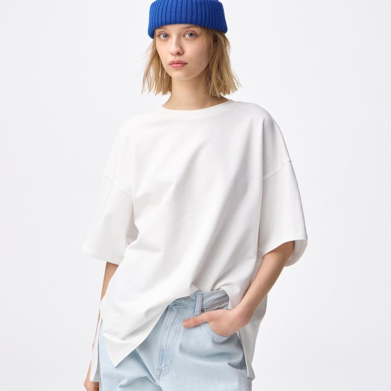 GU однотонная футболка с удлинёнными рукавами