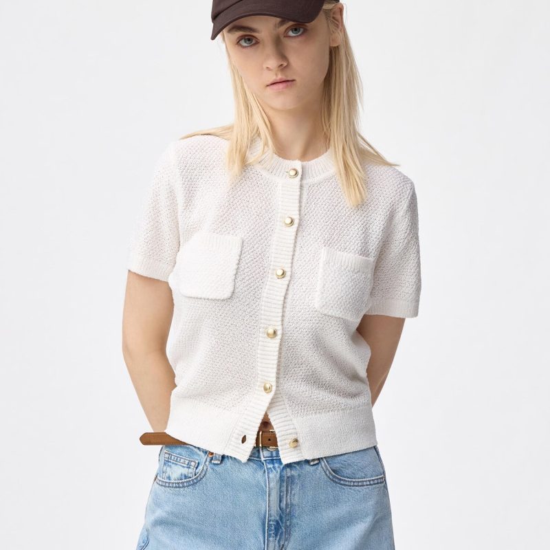 Вязаный кардиган GU с металлическими пуговицами (короткий рукав)