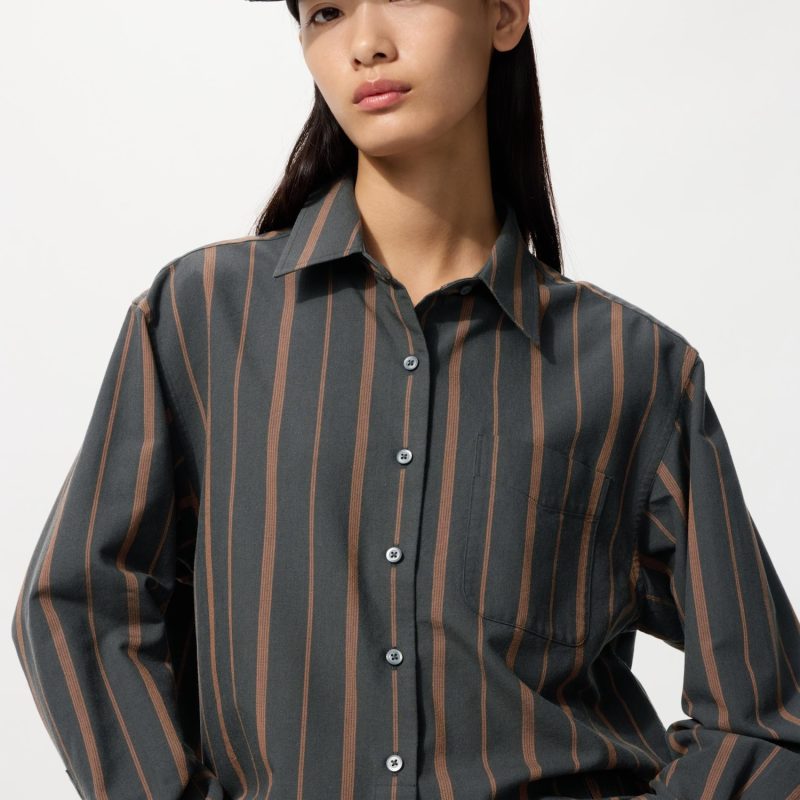 Оверсайз оксфордская рубашка в полоску (длинный рукав)