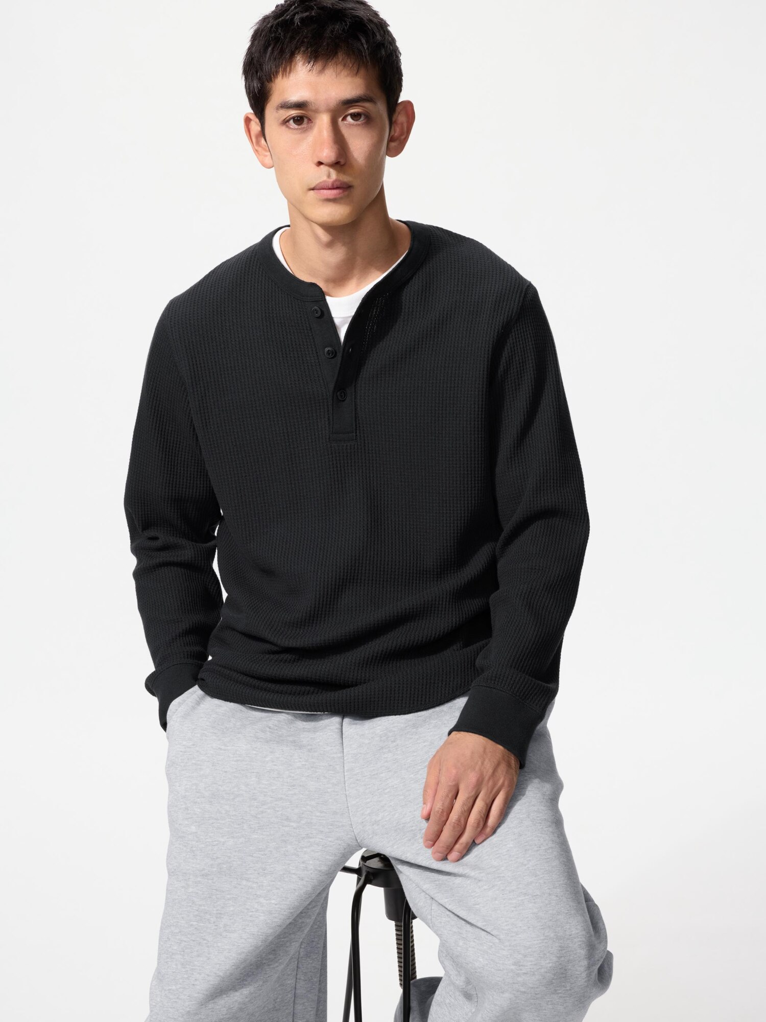 Футболка с воротником-стойкой и вафельным узором (длинный рукав)