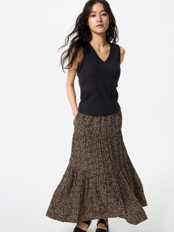 Макси-юбка с разрезами (принт, длина 80–84 см, короткая модель)