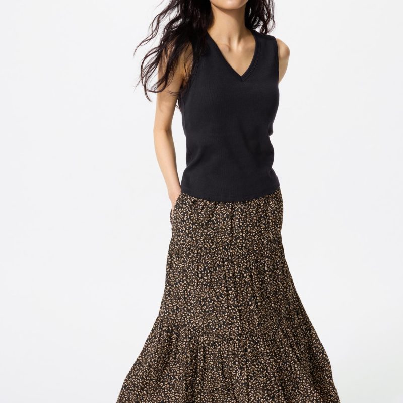 Макси-юбка с разрезами (принт, длина 80–84 см, короткая модель)