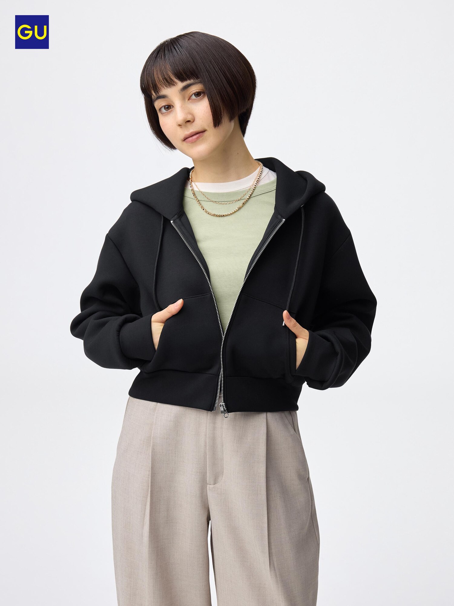 GU Пуф-свитер с капюшоном и молнией