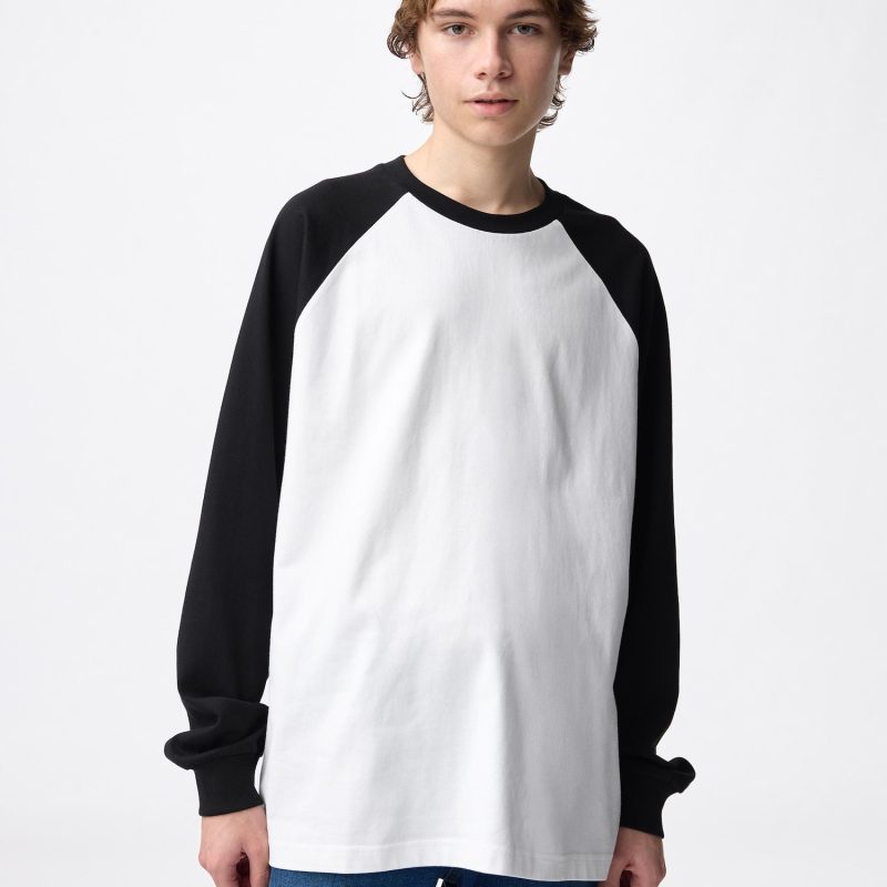 GU тяжелая хлопковая футболка с круглым вырезом (длинные рукава) реглан