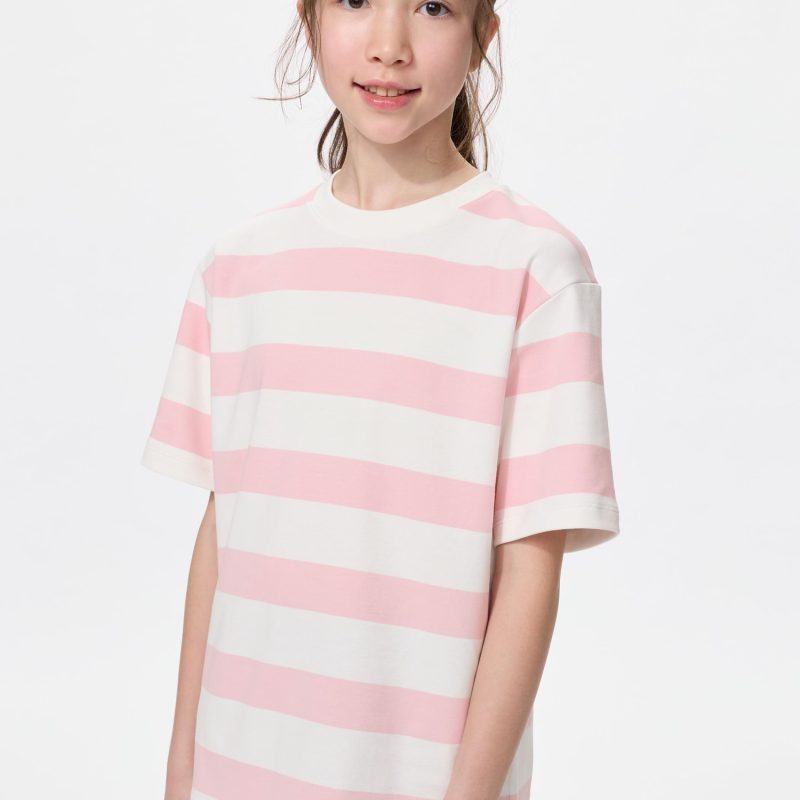 Детская футболка с полосками, хлопок и AIRism, с круглым вырезом