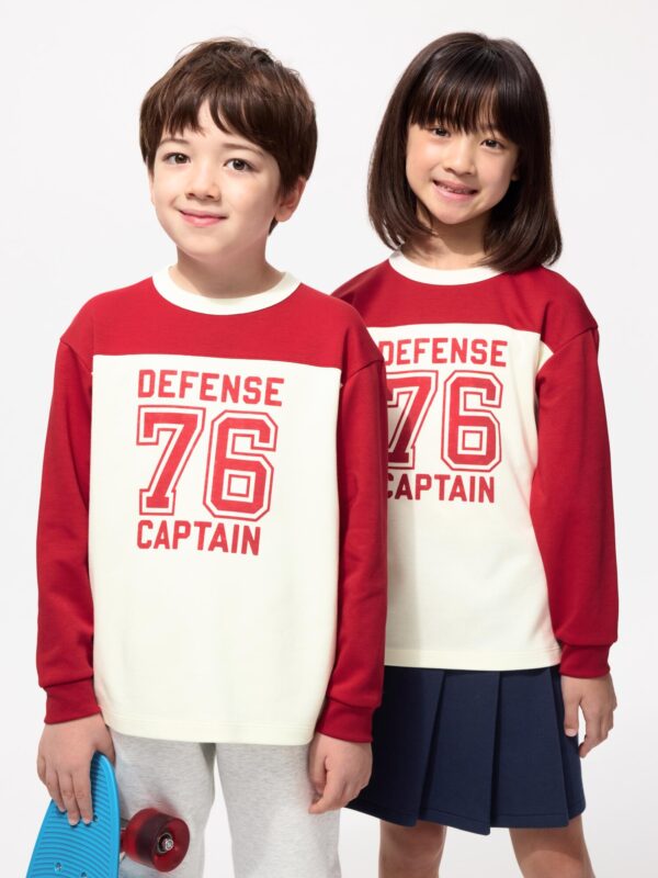 Детская футболка с длинными рукавами из хлопка и ткани AIRism с круглым вырезом и принтом (D)