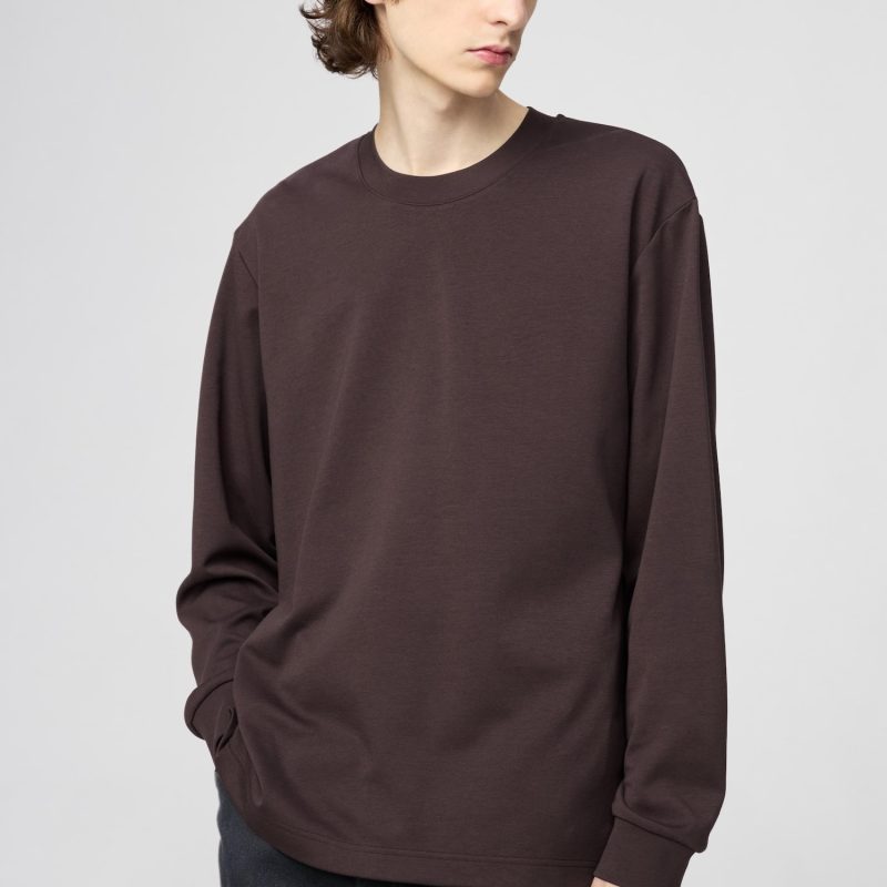 Футболка с круглым вырезом из хлопка AIRism (длинный рукав)