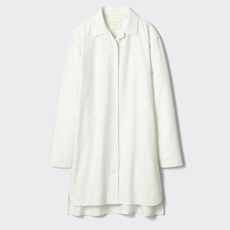 Платье-рубашка из оксфордской ткани с отложным воротником (длинный рукав)