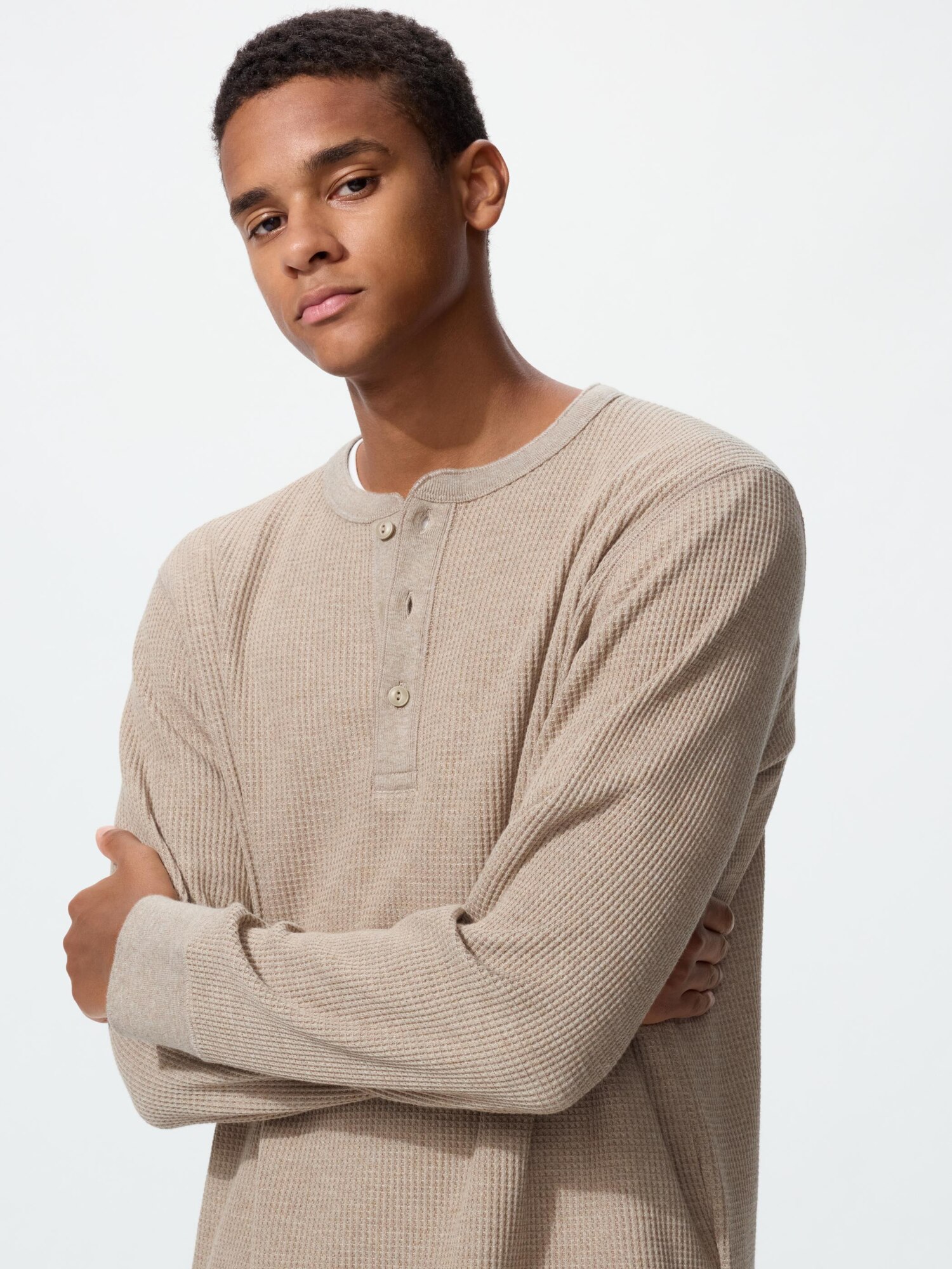 Футболка с воротником-стойкой и вафельным узором (длинный рукав)