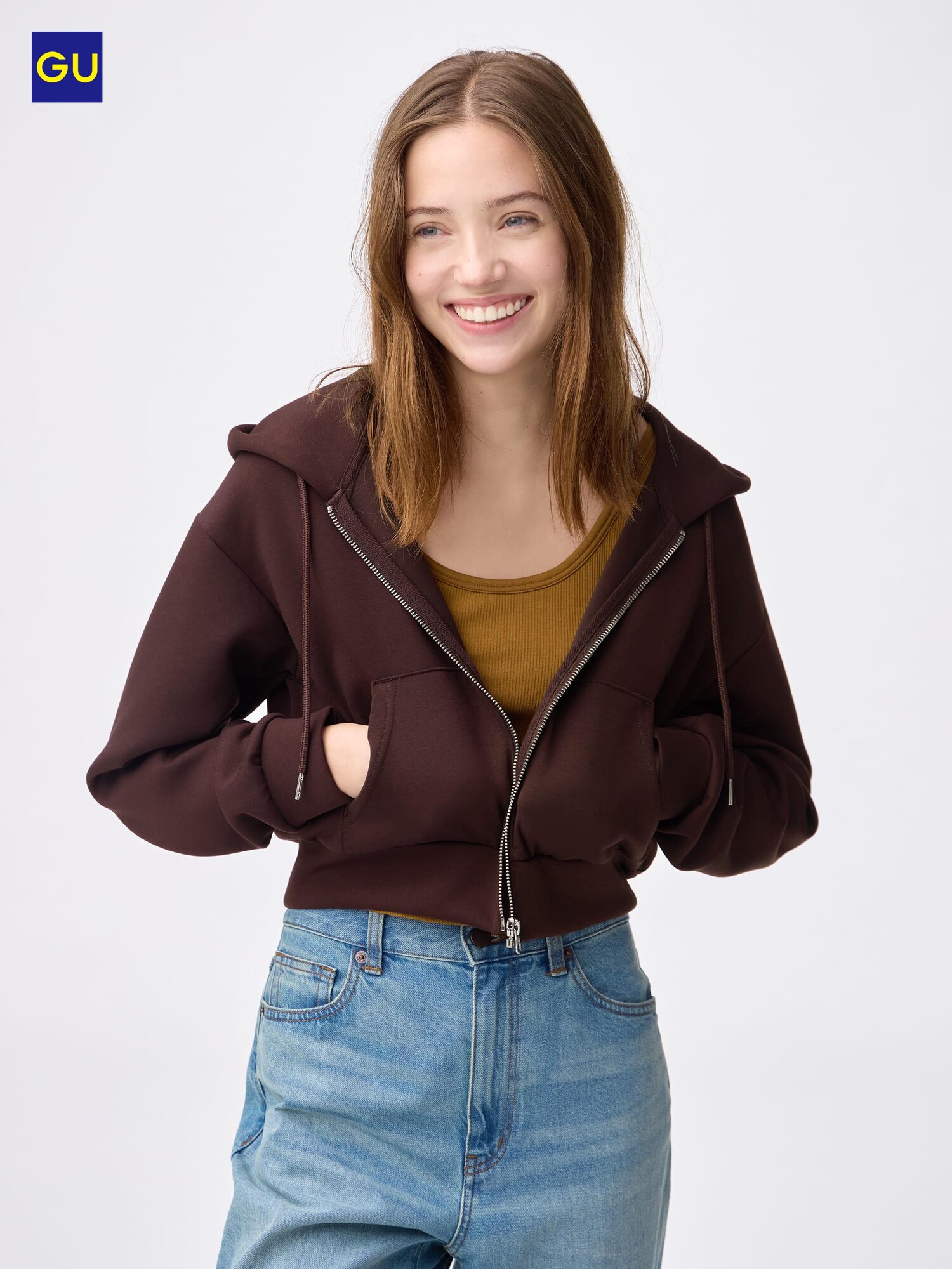 GU пуховик с пышным капюшоном и молнией