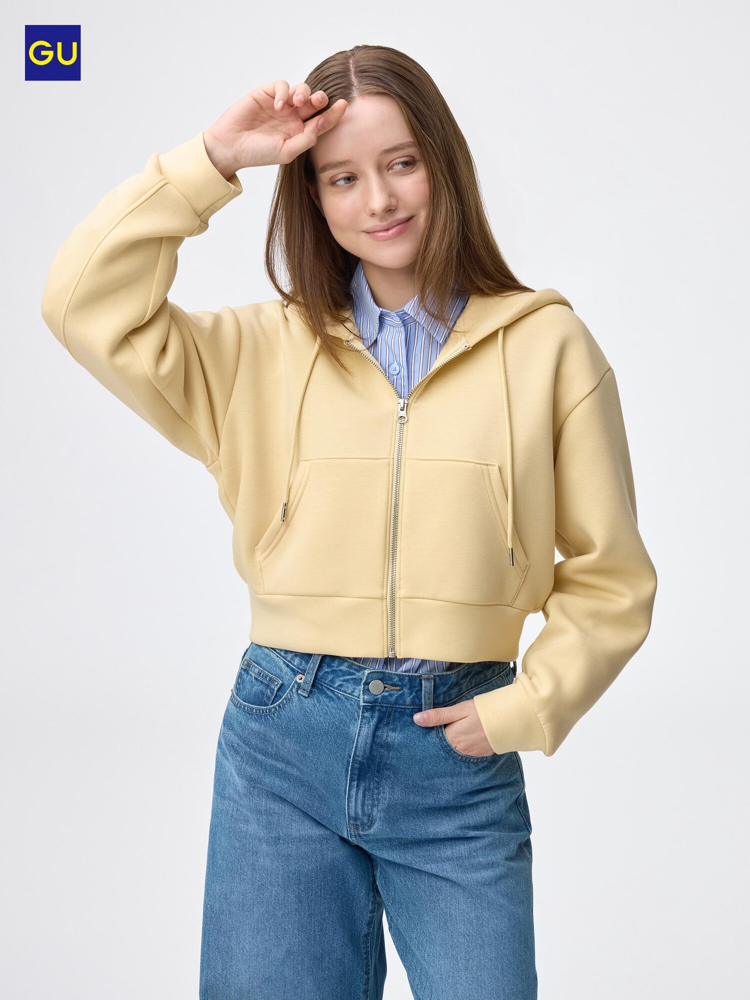 GU Пуф-свитер с капюшоном и молнией