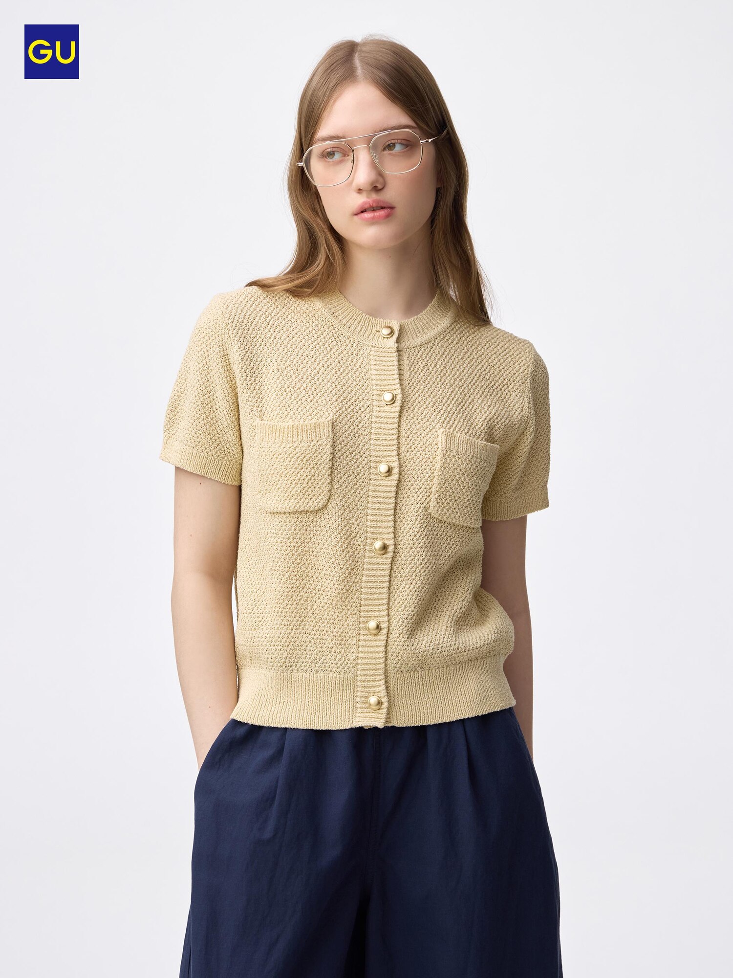 Вязаный кардиган GU с металлическими пуговицами (короткий рукав)