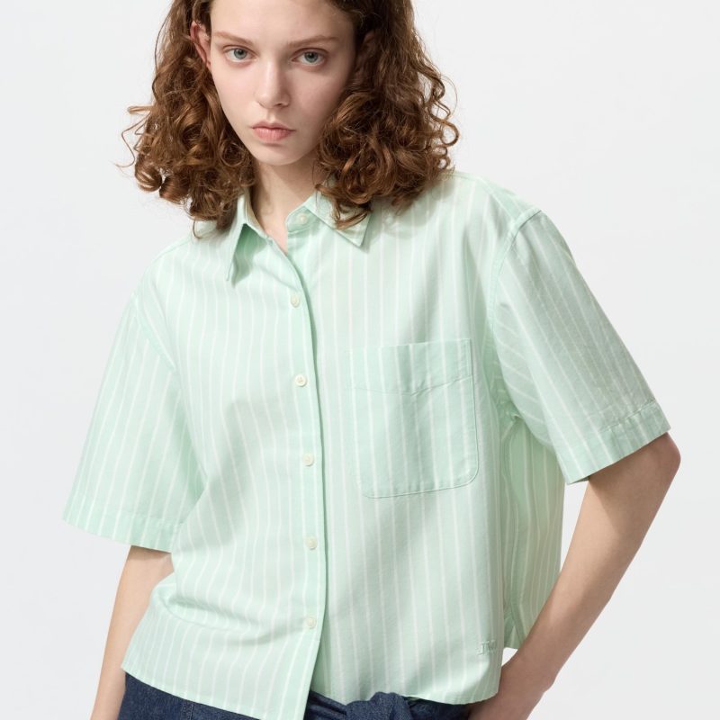 Рубашка оверсайз из оксфордской ткани с коротким рукавом, в полоску