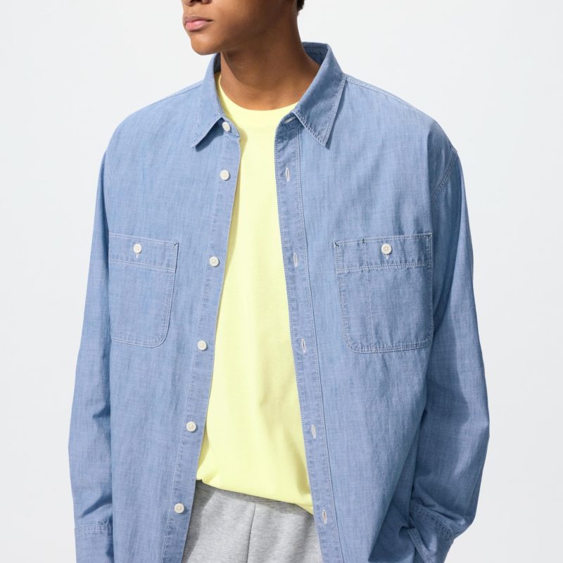 Рубашка из шамбрея с удлинённым кроем (длинный рукав)