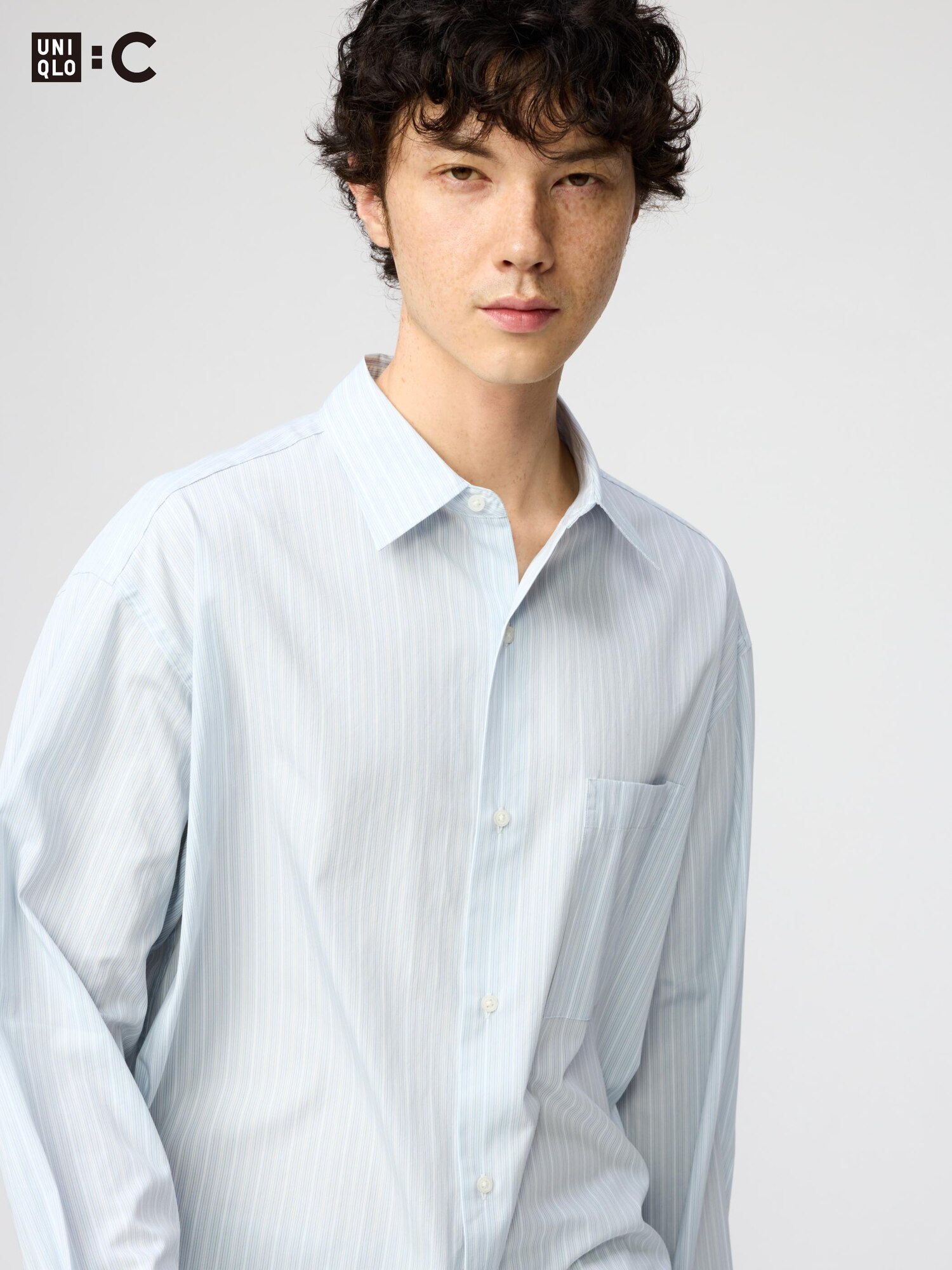 Широкая рубашка оверсайз из грубой ткани (с полосками) A