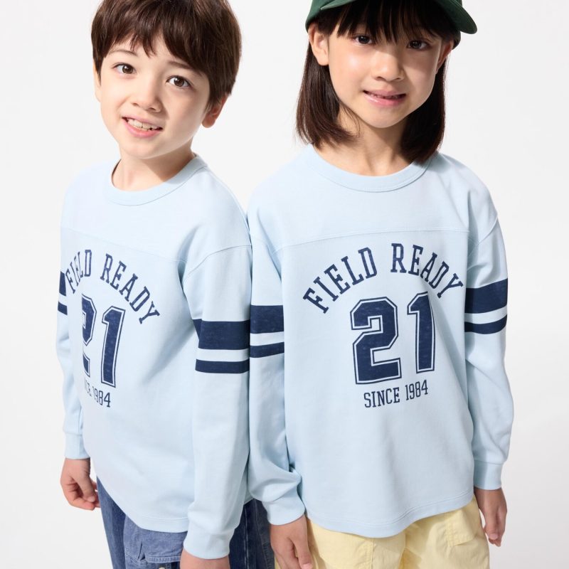 Детская футболка с длинными рукавами из хлопка и ткани AIRism с круглым вырезом и принтом (А)