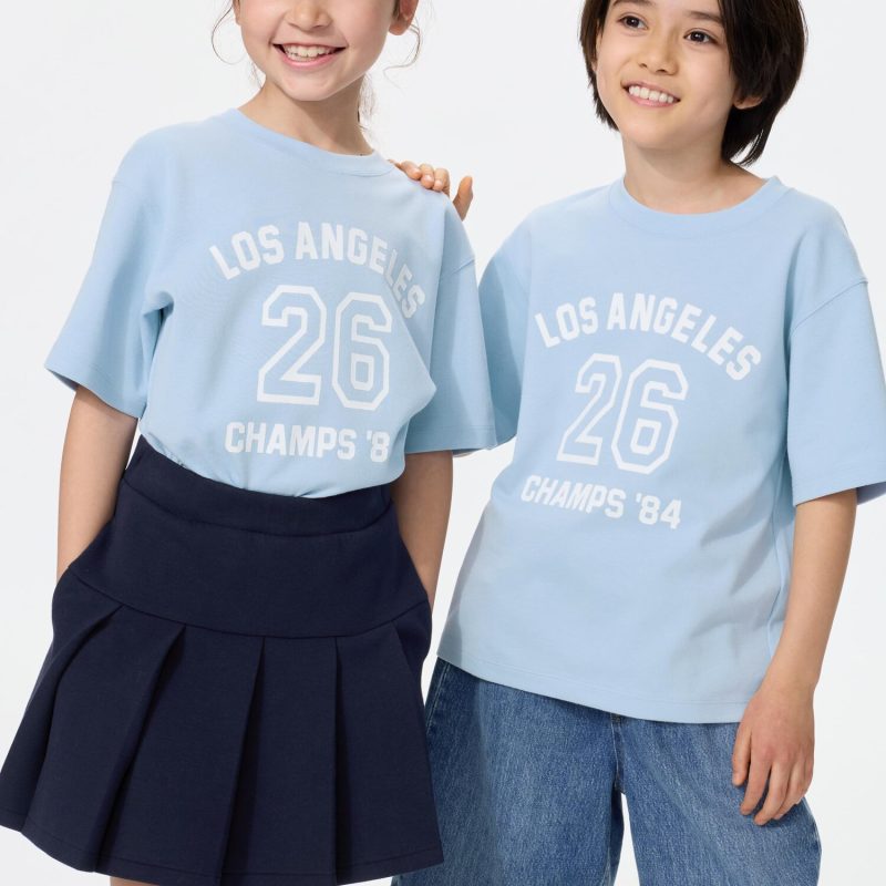 Детская футболка с круглым вырезом, хлопок и AIRism, с принтом