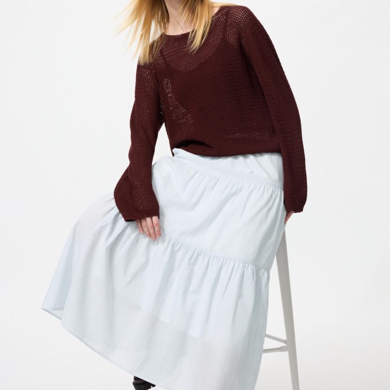 Макси-юбка с разрезами (в полоску, длина 87–91 см)