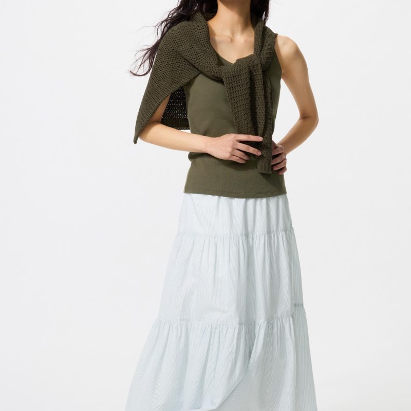 Макси-юбка с разрезами (в полоску, длина 80–84 см, короткий вариант)