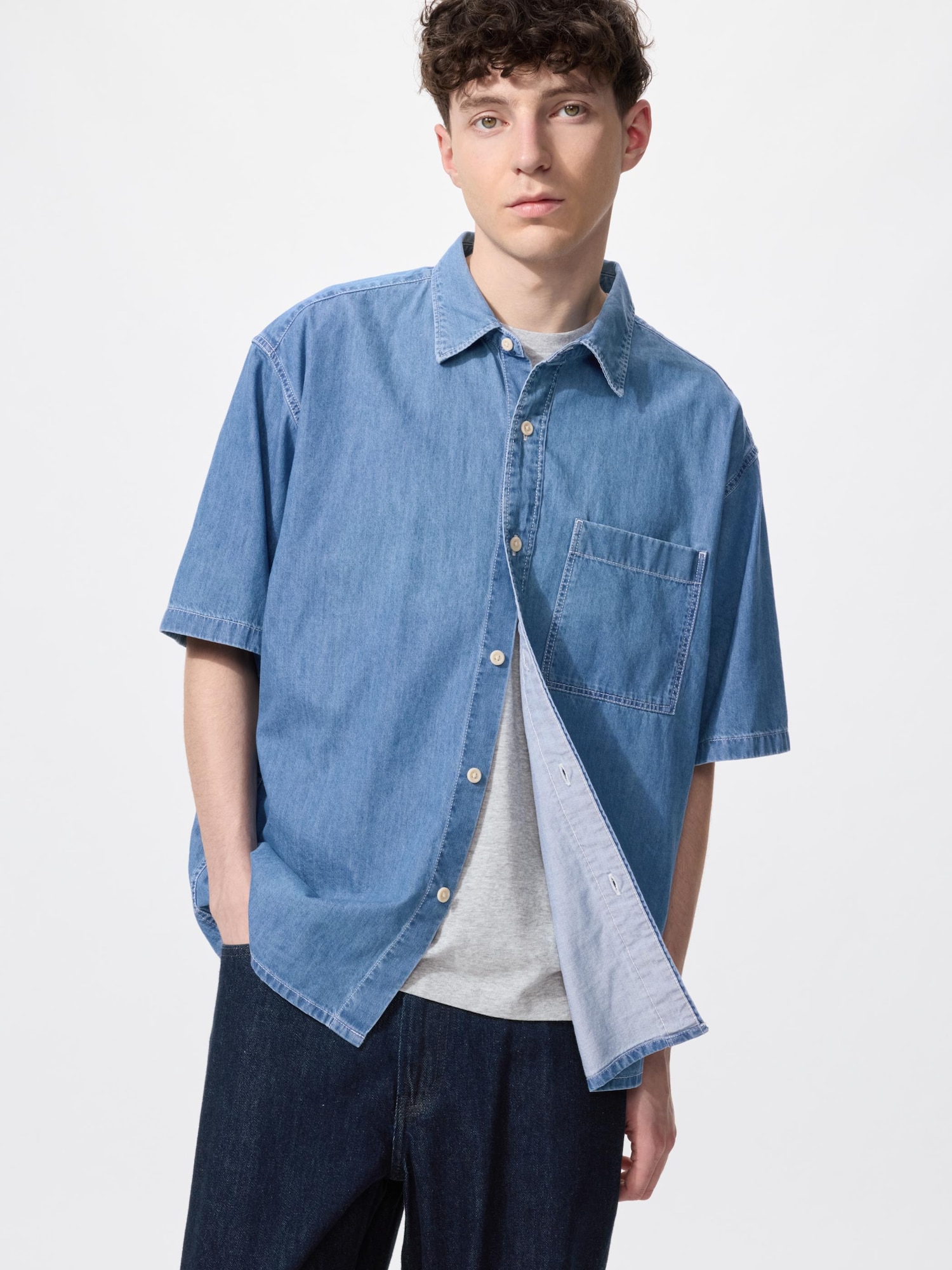 Джинсовая рубашка (с коротким рукавом)