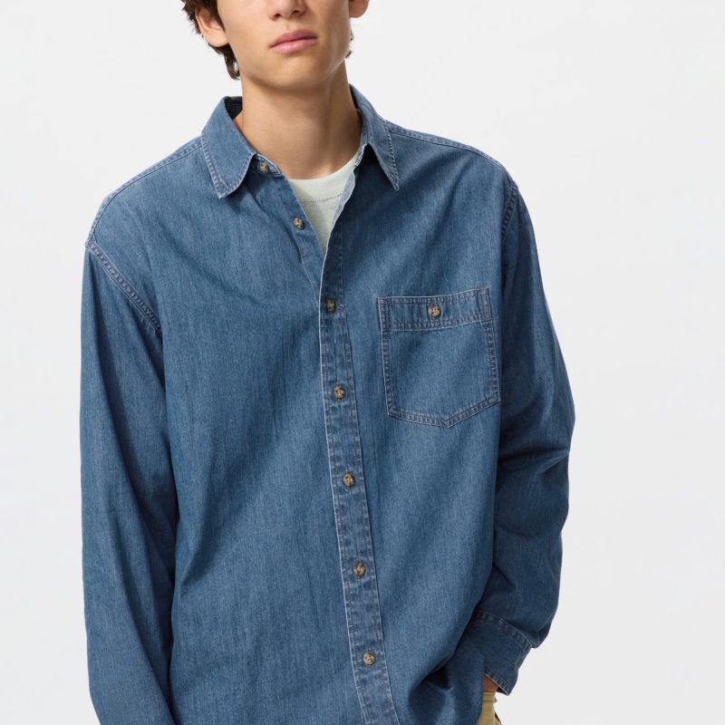 Рубашка из легкого денима оверсайз (с длинным рукавом)