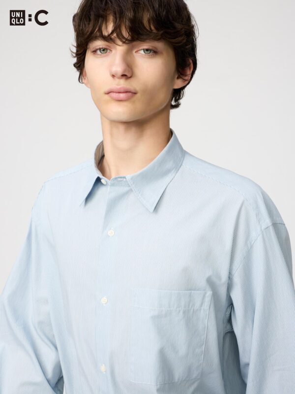 Широкая рубашка оверсайз из грубой ткани (с полосками)