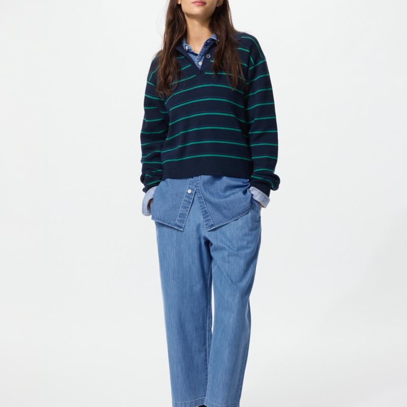 Хлопковые брюки до лодыжки в стиле релакс (деним)