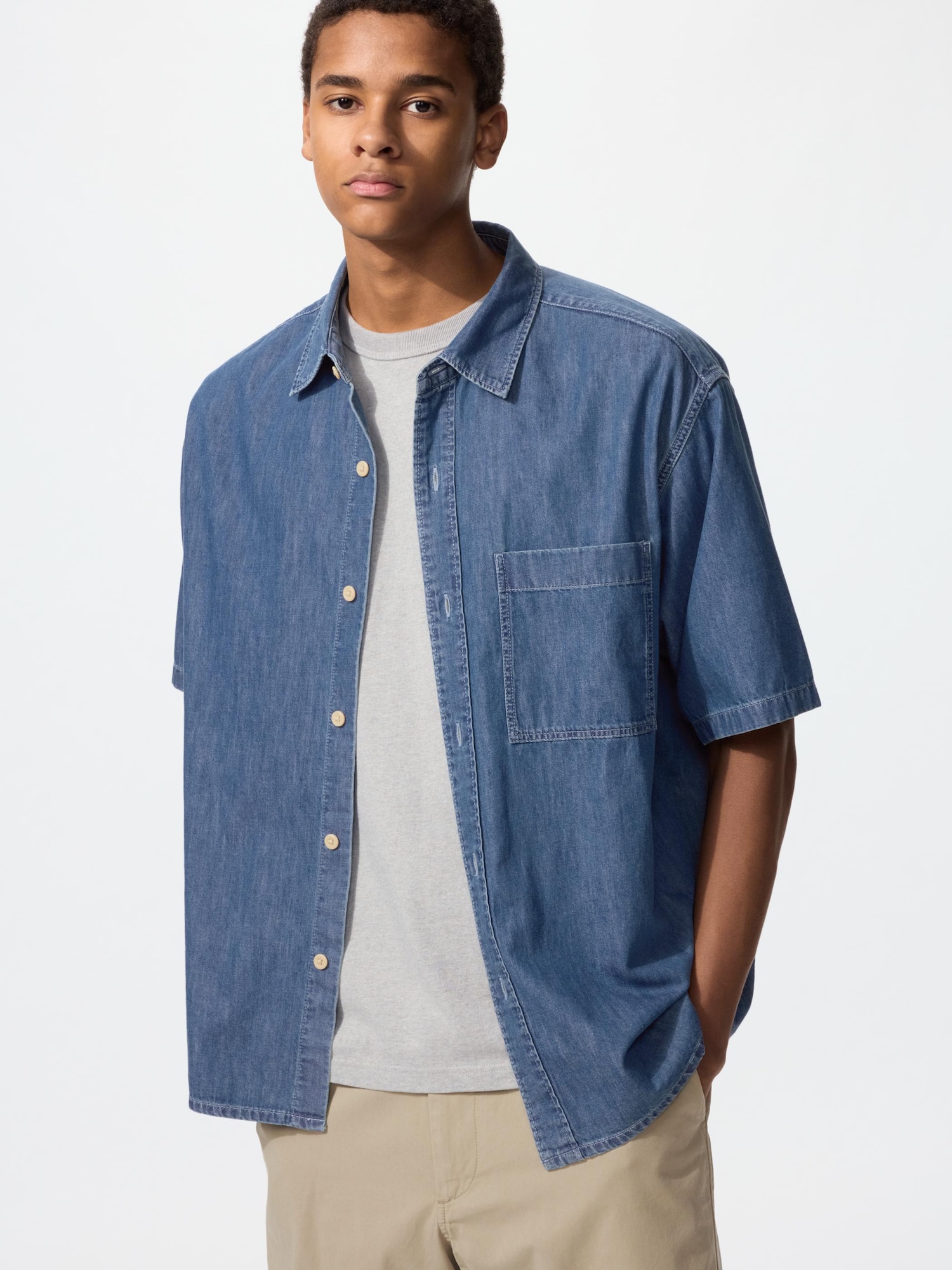 Джинсовая рубашка (с коротким рукавом)