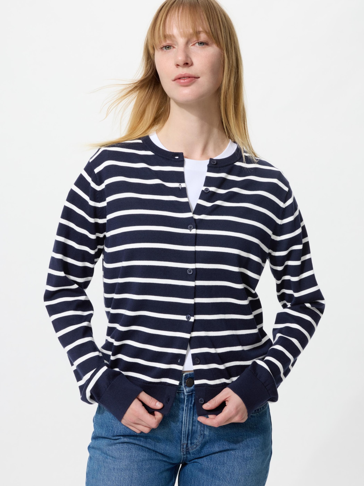 Круглый вязаный кардиган с УФ-защитой (в полоску)