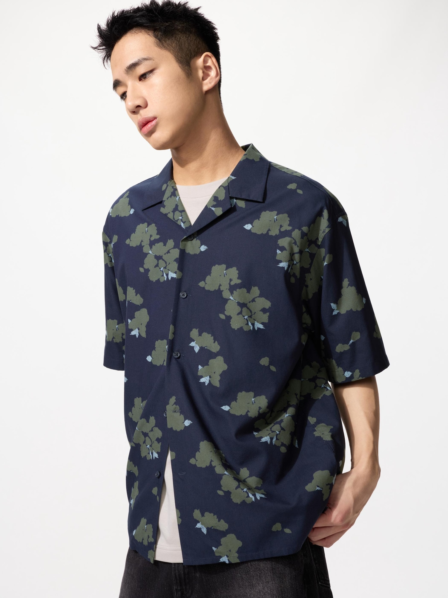 Рубашка с отложным воротником (короткий рукав, принт) A