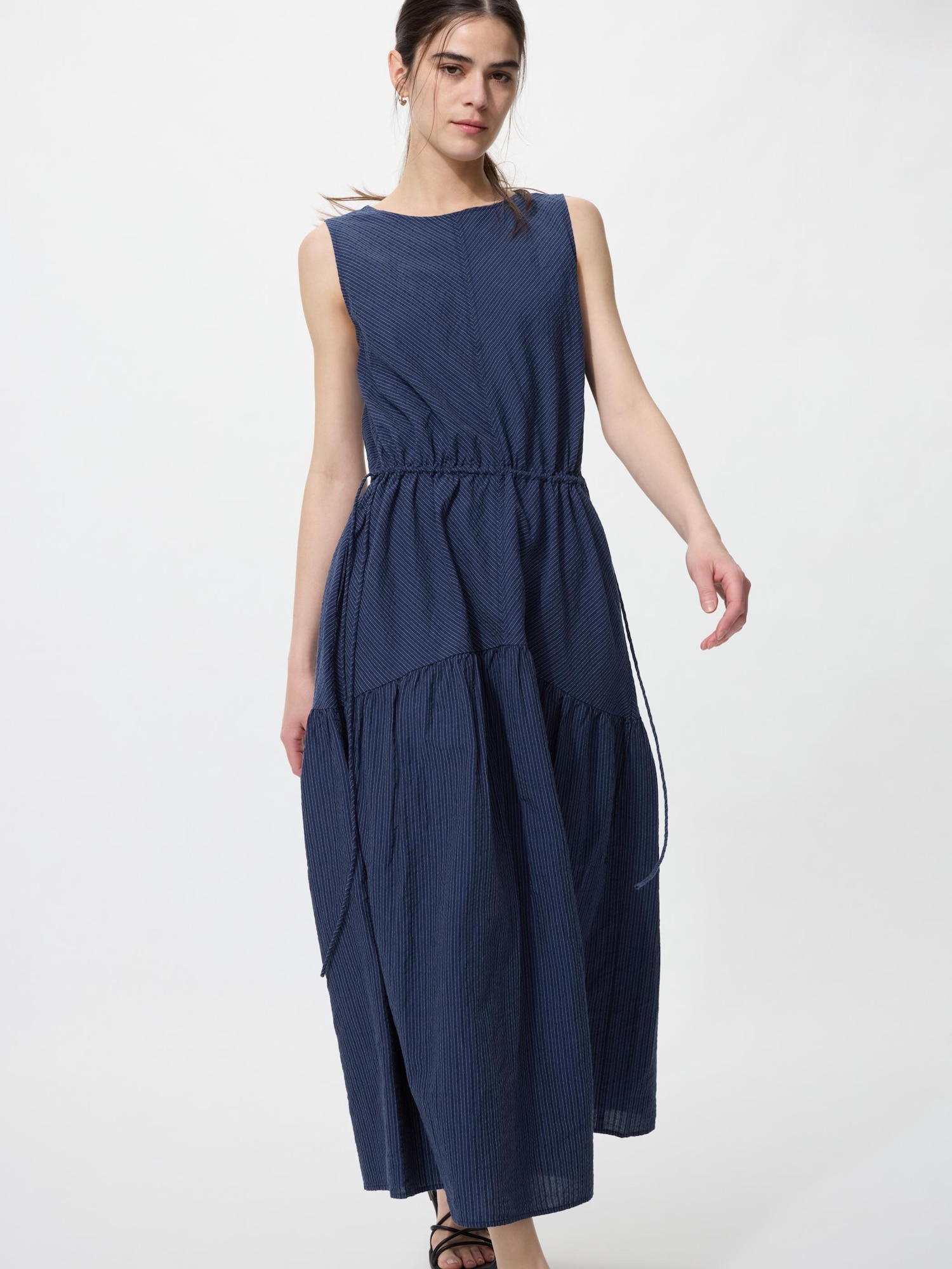 Платье-сарафан из льняной смеси (без рукавов) в полоску