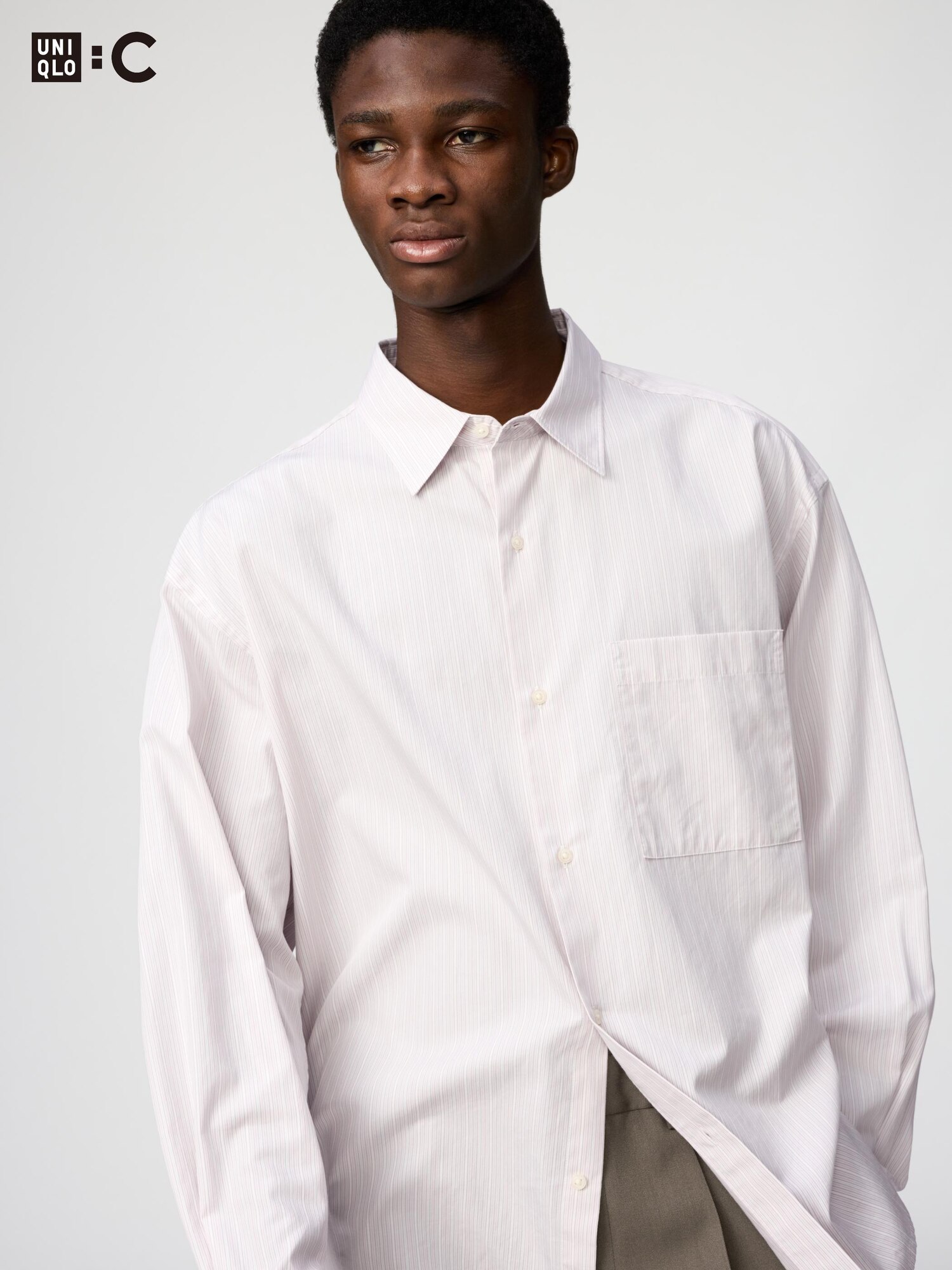 Широкая рубашка оверсайз из грубой ткани (с полосками) A