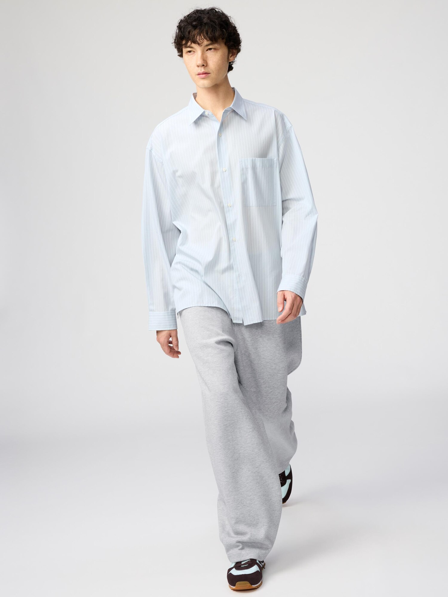 Широкая рубашка оверсайз из грубой ткани (с полосками) A