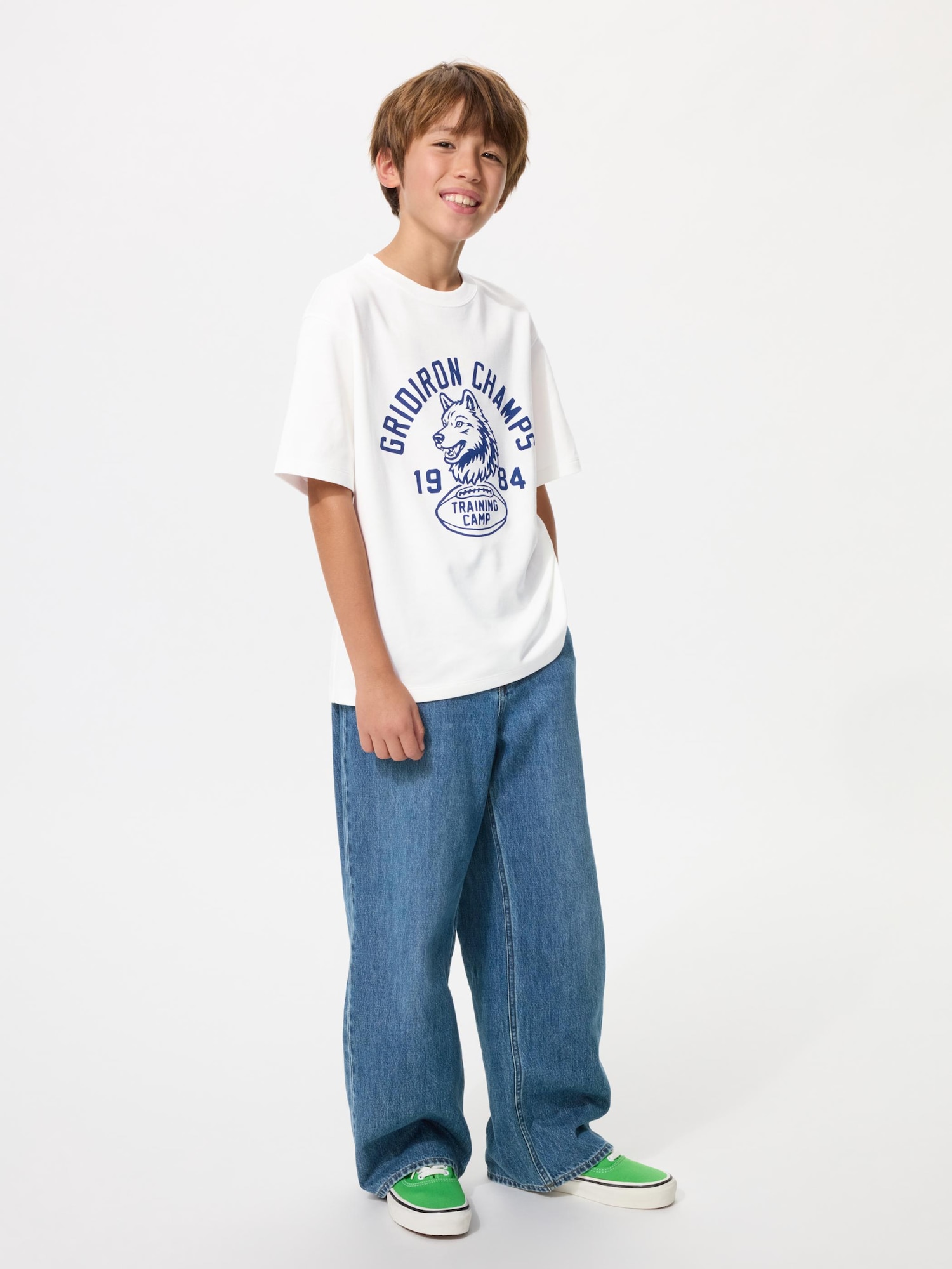 Детская футболка с круглым вырезом, хлопок и AIRism, с принтом