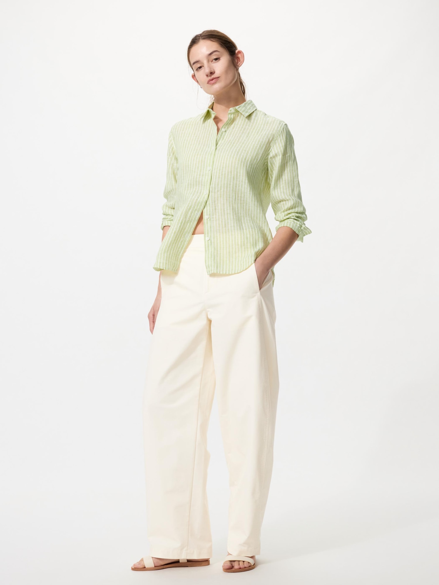 Рубашка из премиального льна (с длинным рукавом) в полоску B